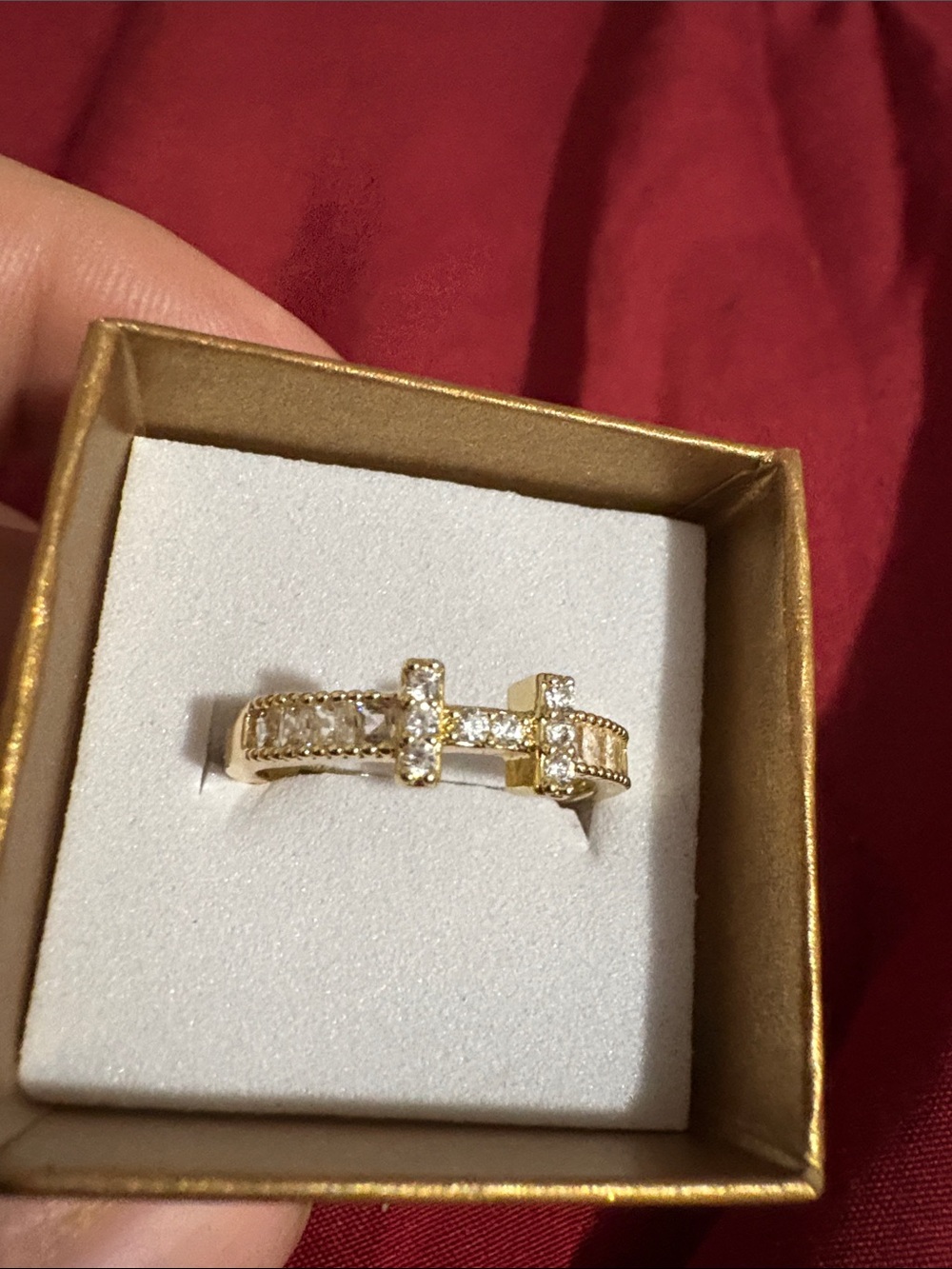 Gold Crystal Cross Ring - Women's Fashion Ring free size (adjustable)
